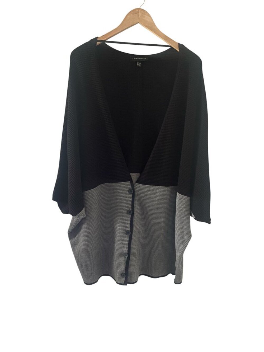 Lane Bryant Black and Grey Colorblock Ribbed Dolman Cardigan Plus Sz 22/24